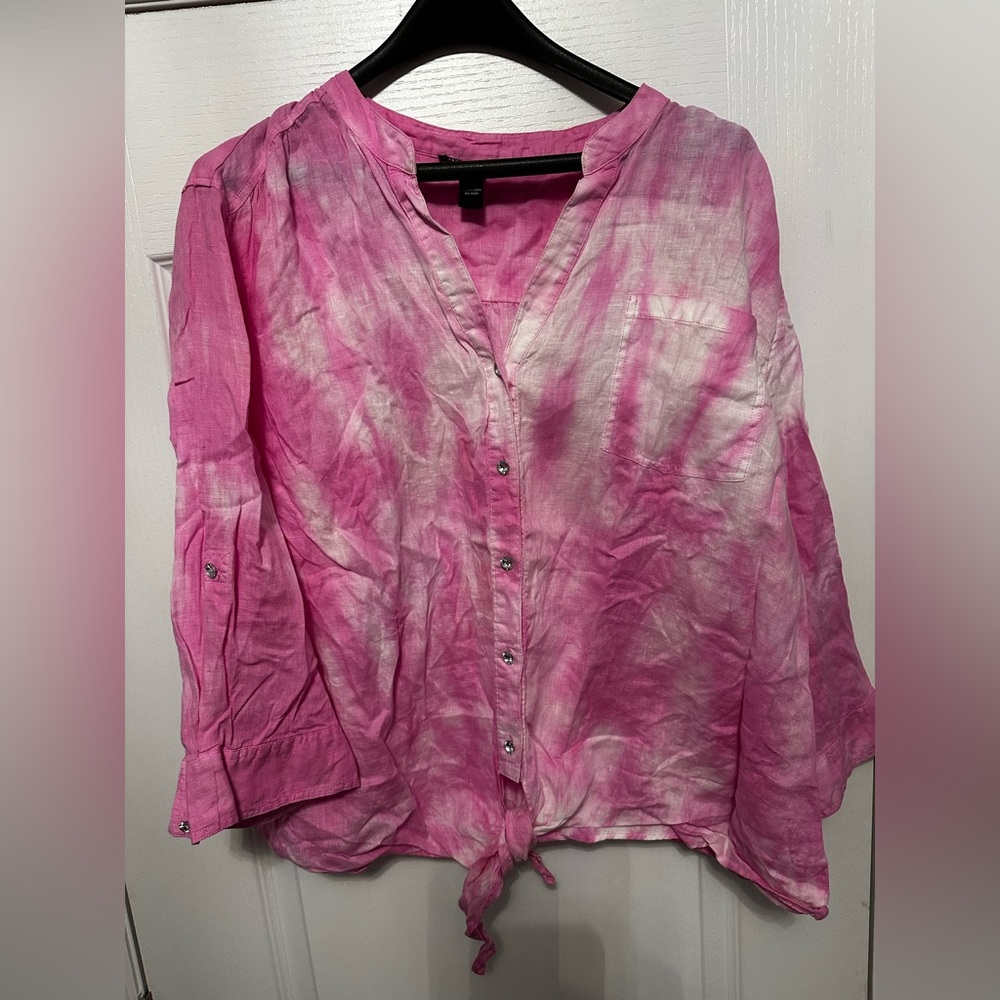 INC 100% Linen 24W/3X Pink Tie-Dye Button Down – Coastal Boho Resort Wear